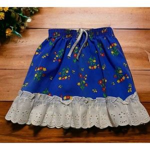 Vintage Jc Penney Girls Sz 5 Floral Skirt Ruffle Lace Trim Beautiful Drawstring